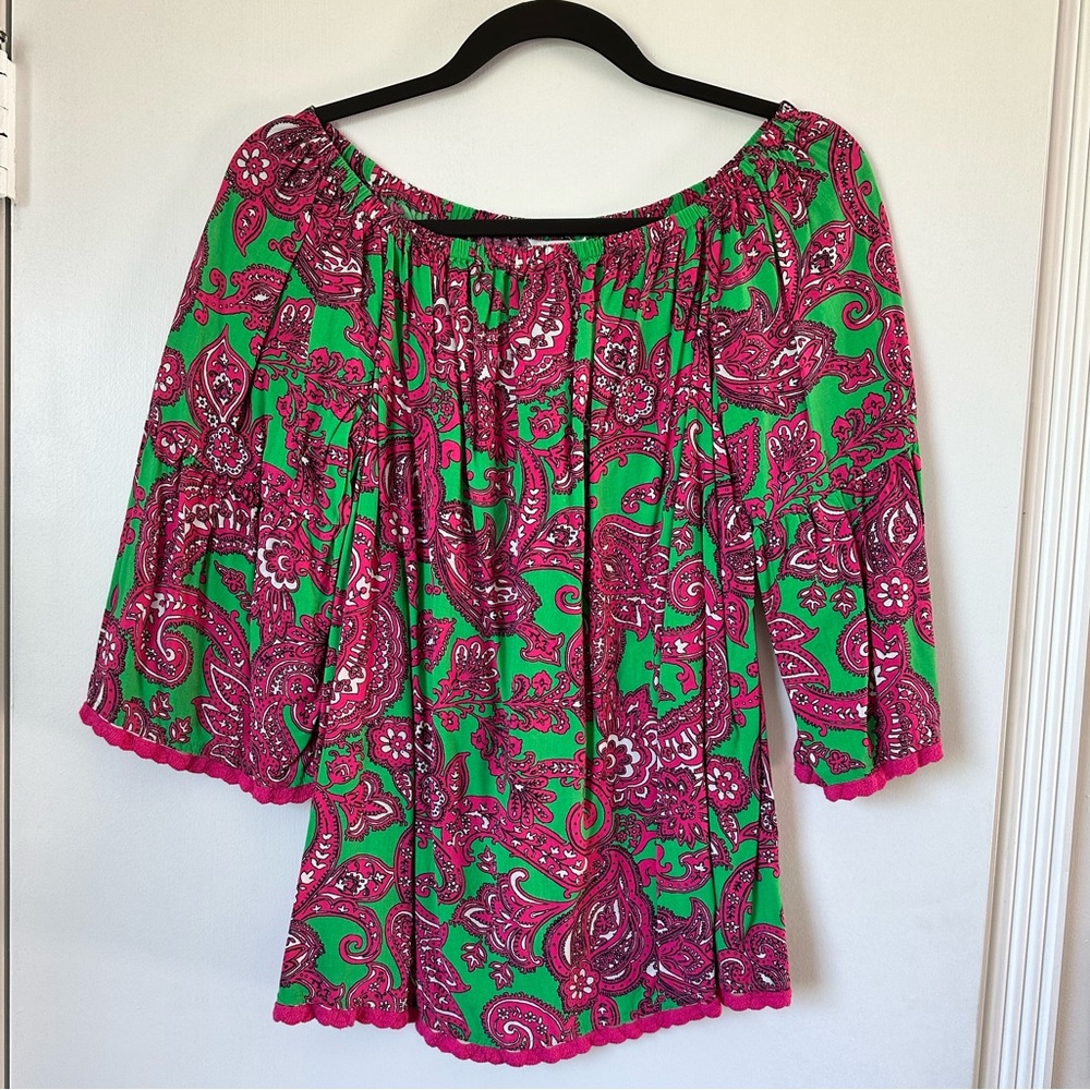 🩷Crown & Ivy Paisley Belle Sleeve Off Shoulder Top M💚